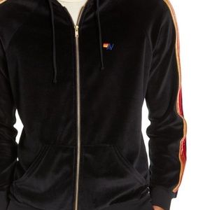 WOMENS size small black velour zip up hoodie